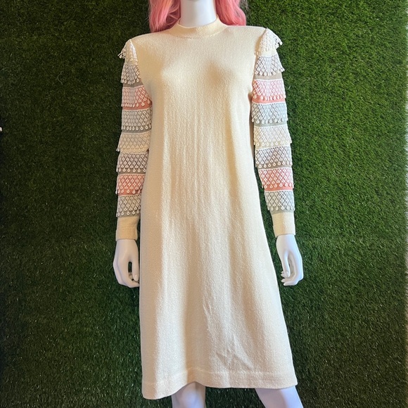 angi the knit salon Dresses & Skirts - Unique Vintage Knit Dress Statement Sleeves Fringe Striped